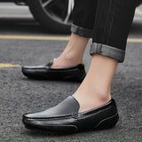 Driving Leather Men's Shoes Luxury Trendy Casual Slip on Formal Loafers Moccasins Black Sneakers MartLion   
