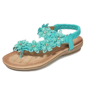 Sandals Women's Flower Accessories Round Toe Clip-in Flat Shoes Play Travel Beach MartLion   