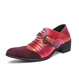 Retro Red Height-increasing Men's High Heel Shoes Pointed Toe Leather Dress Lace-up Social MartLion Red 3208-9 38 CHINA
