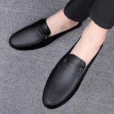 Half Slipper Men's Slippers Black White Genuine Leather Loafers Moccasins Non-slip Driving Casual Shoes MartLion   