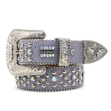 Western Luxury Crystal Rhinestone Belt with Full Diamond Zinc Alloy Flower Buckle Punk Trend Women's Belt MartLion