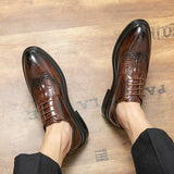 Brogue Men's Dress Shoes Soft Split Leather Footwear Crocodile Oxfords Elegant Sapato Social Masculino Mart Lion   