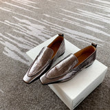 Spring Genuine Leather Square Toe Women Shoes Casual Loafers Silvery Slip-on Pumps MartLion   