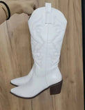 Women Cowboy Short Ankle Boots Chunky Heel Cowgirl Boots Embroidered Mid Calf Western MartLion WHITE 37 