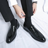 Summer Men's Classic Business Casual Loafers Brogue Carving Evening Dinner Men Dress Slip ON Leather Shoes black MartLion   