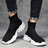 Autumn Men's Sneakers Stretch Fabric Tennis Sport Running Shoes Ankle Boots Breathable Casual Socks Slip-on Walking Mart Lion   