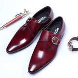 Men's Luxury Shoes Patent Leather Monk Strap Oxford Wedding Formal Dress Designer Mart Lion Wine Red 39 