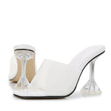 Liyke Transparent Crystal Clear Heels Women Slippers Candy Color PVC Shoes Female Mules Slides Summer Sandals Mart Lion White 35 