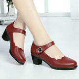 Women Casual Black Patent Leather Buckle Strap High Shoes Lady Summer Red Heel Pumps MartLion Red 35
