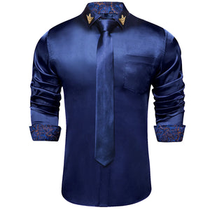 Men's Shirts Long Sleeve Stretch Satin Social Dress Paisley Splicing Contrasting Colors Tuxedo Shirt Blouse Clothing MartLion   