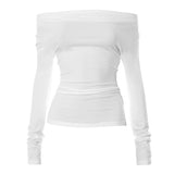 Crop Top Women Off The Shoulder Top Female Sleeveless Tops Woman  Streetwear Summer Tops MartLion White--Long  Sleeve L 