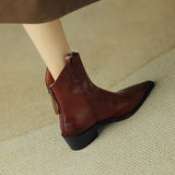 Women Boots Genuine Leather Western Shoes Pointed Toe Chunky Heel Chelsea Retro MartLion   