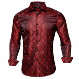 Hi-Tie Long Sleeve Silk Shirts Men's Suit Dress Outwear Slim Jacquard Wedding Floral Paisley Gold Blue Red MartLion   
