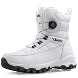 Rotating Button Men's Snow Boots Warm Plush Winter Waterproof Outdoor Hiking Wear Resistant Anti Slip MartLion white 40 