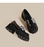 British Style Women's Rhinestone Lofers Female Slip-on Flats Platform Shoes Shallow Mouth Loafers Thick Soled Mart Lion   