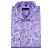 Luxury Purple Men's Silk Shirt Spring Autumn Long Sleeve Lapel Shirts Casual Fit Set Party Wedding Barry Wang MartLion   