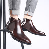 British Pointed Toe Leather Shoes Men's Boots Formal Leather Oxfords Chelsea Brown Mart Lion   