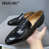 Stylish Men's Loafers Genuine Leather Pointed Toe Dress Shoes Summer Autumn Brown Party Wedding Mart Lion   