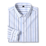 Men's Casual Cotton Oxford Shirt Single Patch Pocket Long Sleeve Standard-fit Button-down Plaid Shirts MartLion   