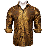 Men's Long Sleeve Black Paisley Silk Dress Shirts Casual Tuxedo Social Shirt Luxury Designer Clothing MartLion