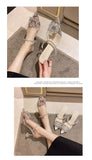 High-heeled Slippers Women Summer Pointed Crystal Heel Designer Sandals Square Buckle Slides Mart Lion   