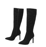 Liyke Autumn Winter Black Women Knee High Boots Pointed Toe Stiletto Heels Ladies Party Zip Long Shoes Mart Lion   