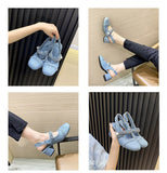 Closed Toe Sandals Designer Sandals Women's Vintage Chunky High Heels Back Strap Denim Heels Summer Shoes Mart Lion   