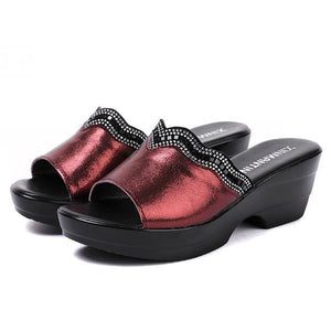 Women Slipper's  Ladies Summer Shoes High Heels Rhinestone Summer MartLion wine red 35 