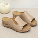 Outdoor Casual Wedges Sandals Women Summer Open Toe Non-slip Beach Slippers Pu Leather Thick Bottom Slides MartLion   