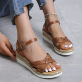 Summer Wedge Sandals for Women Buckle Strap Platform Rome Open Toe Thick Bottom No-Slip MartLion   