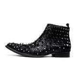 Black Cool Rivet Decoration Ankle Boots for Men Pointed Toe Chelsea Boots British Casual Business Boots Side Zipper Short Boots MartLion   