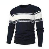 Spring Men's Round Neck Pullover Sweater Long Sleeve Jacquard Knitted Tshirts Trend Slim Patchwork Jumper for Autumn Mart Lion 23 blue M 