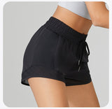 High Waisted Yoga Shorts Women with Tummy Control Drawstring Sporty Fitness Running Shorts Two-piece Design Pants Mart Lion   
