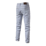 Jeans Men's Solid Color Slim Fit Straight Trousers Cotton Casual Wear Denim Jeans Pants MartLion   