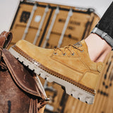 Winter Plush High Top Men's Black Boots Lace-Up Round Toe Leisure All-match Men's Casual Leather Shoes Non-slip Rubber