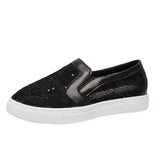 Small White Shoes Summer Breathable Lace Canvas Flat Loafers Sequin Sneakers Women MartLion black 35 