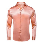 Coral Pink Paisley Men's Silk Shirt Spring Autumn Long Sleeve Wedding Turndown-Collar Dress Suit Shirt Formal Gift Hi-Tie MartLion CY-1501 S 