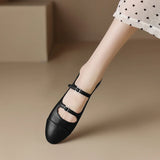 Spring Women Flats Shoes for Round Toe Chunky Heel Retro Low Heel Mary Janes Genuine Leather MartLion   