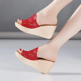 Non Slip Floral Cutout High Heels Wedding Shoes Women Wedges Slippers Summer Beach Slides Thick Sole MartLion   