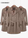 Classic Thousand Bird Plaid Wool Coat Medium Long Double breasted British Style Detachable Down Tank Coat Men's MartLion   