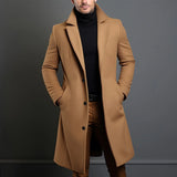 Black Trench Coat For Men's Long Sleeve Single Breasted Overcoat Perfect For Fall And Winter MartLion   