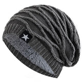 Unisex Slouchy Winter Hats Add Fur Lined Men's And Women Warm Beanie Cap Casual Five-pointed Star Decor Winter Knitted Hats MartLion   