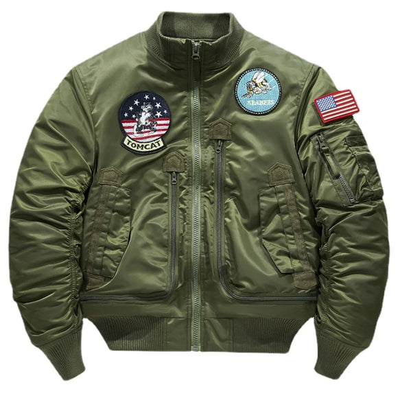  Winter Men's Tactical Military Jackets Big Pocket Pilot Air Force Coat ArmyGreen Flight Warm Thicken Stand Collar Overcoat MartLion - Mart Lion