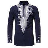 Men African Clothes Dashiki Print Shirt Fashion Brand African Men Business Casual Pullovers Work Office Shirts Male Clothing MartLion FZ36 navy blue S 