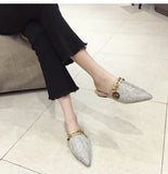 Pointed flat bottomed sandals for women wearing summer rhinestone wrapped lazy half slippers MartLion   