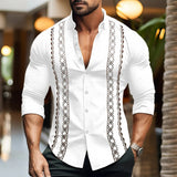 Men's Clothes Casual Solid Color T-shirt Pullover Button Turn-down Collar Daily Tops Long Sleeve Shirt Men Clothing MartLion WHITE XXL 