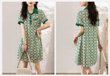 Elegant Print Polo Collar Dresses  Women Summer Casual Short Sleeve Loose Chic Midi Dress MartLion   