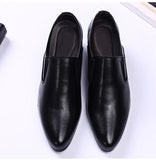  6-8 cm Height Increasing Men's Dress Shoes Slip On Pointed Toe Cowhide Leather Classic Formal Oxfords Black MartLion - Mart Lion
