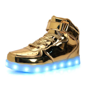 Children Glowing Sneakers Kid Luminous Sneakers for Boys Girls Led Women Colorful Sole Lighted Shoes Men's Usb Charging MartLion 032-Mirror gold 41 