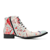 Design Boots For Men's Mixed Colors Print Real Leather Dress Shoes Rivets High Top Chelsea MartLion   